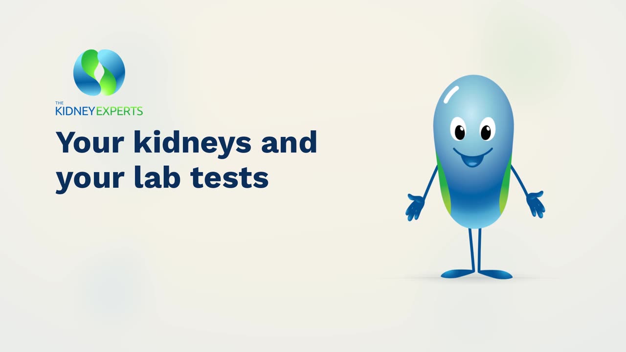 Neff, The Kidney Experts' cartoon kidney helper, beside the title Your kidneys and your lab tests