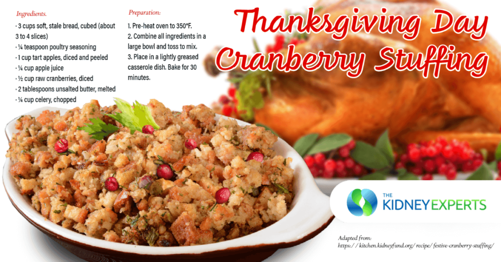 kidney friendly thanksgiving day cranberry stuffing
