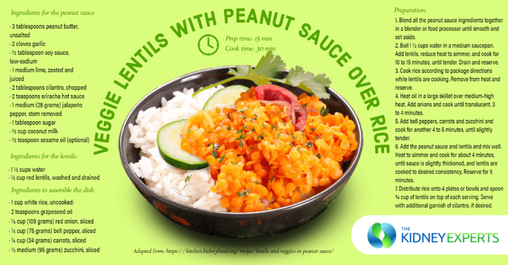 Veggie Lentils with Peanut Sauce Over Rice
